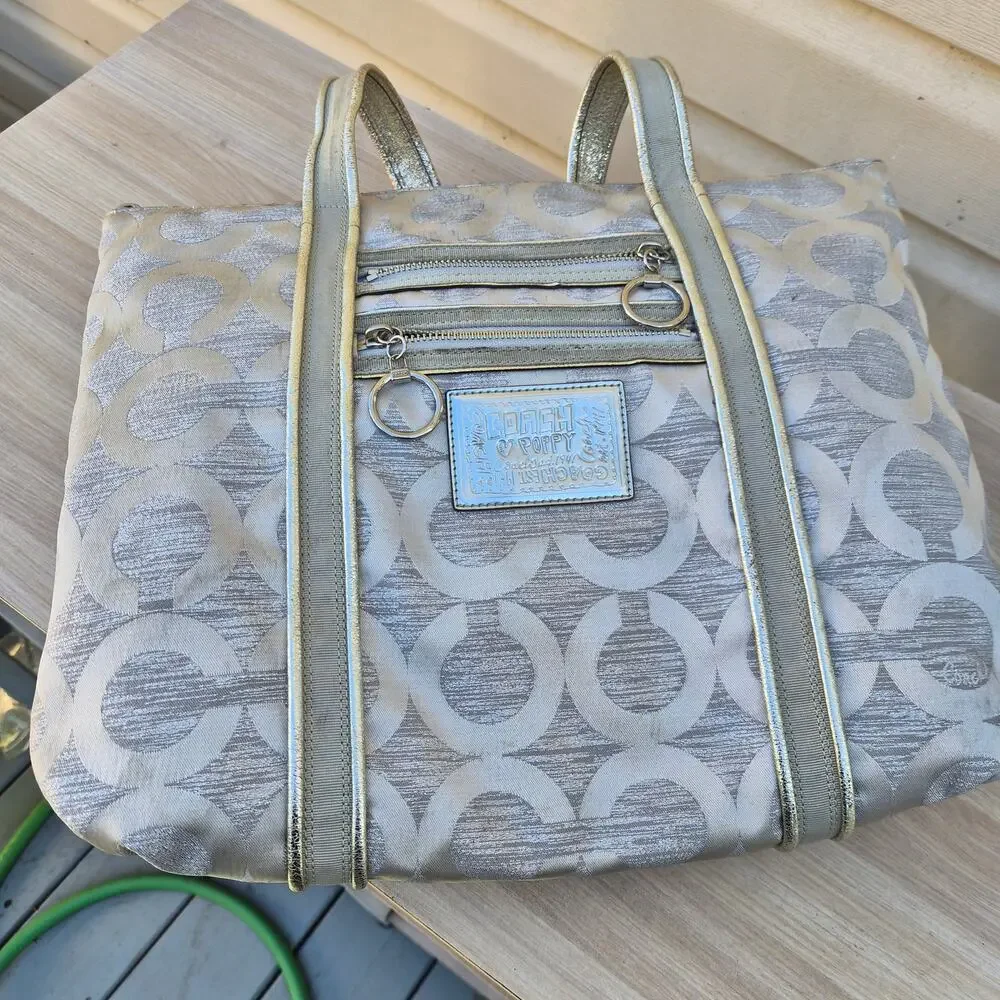 Y2K Coach Poppy Glam Tote - Silver Metallic Signature C Handbag